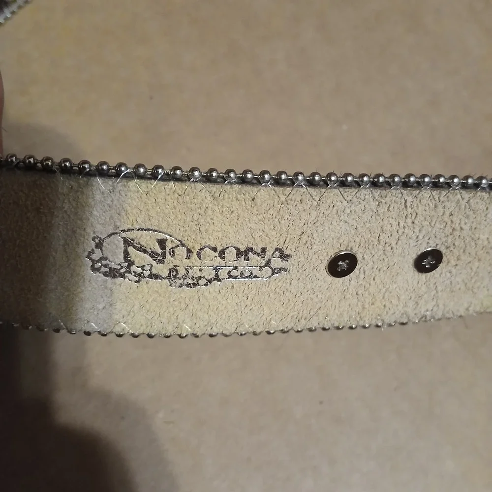 Nocona Women Hair-on Crystal Swirl Rhinestone Cowboy Belt 37" Brown Black - Picture 5 of 6